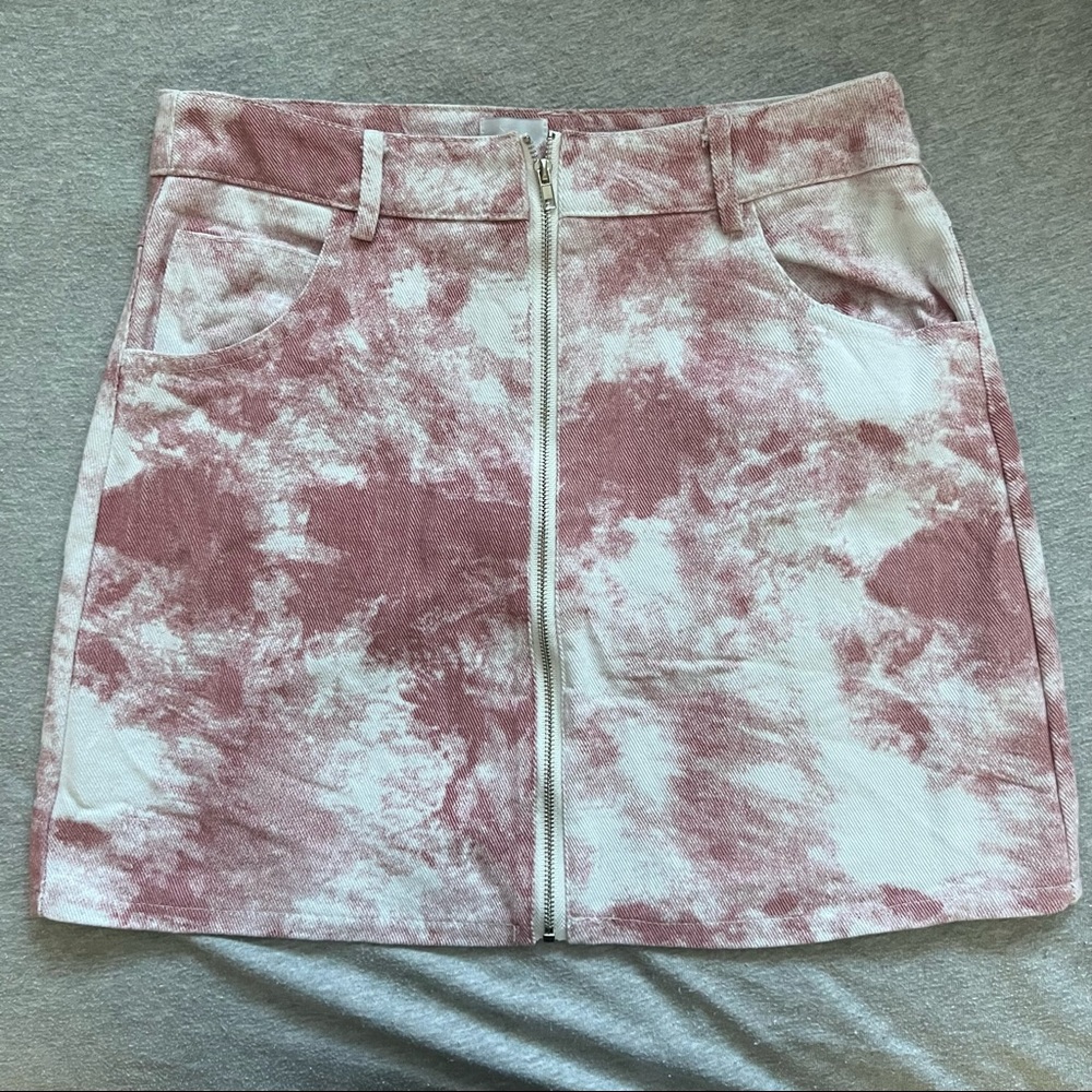 Princess Polly Pink and White Tie Dye Zip Front Mini Skirt